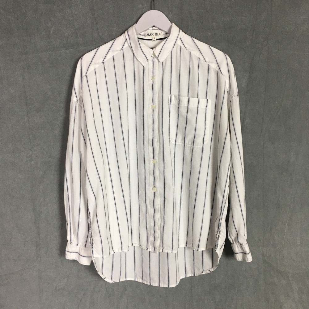 Alex Mill Women's S Oversized Striped Button Down Shirt White High Low Classic
